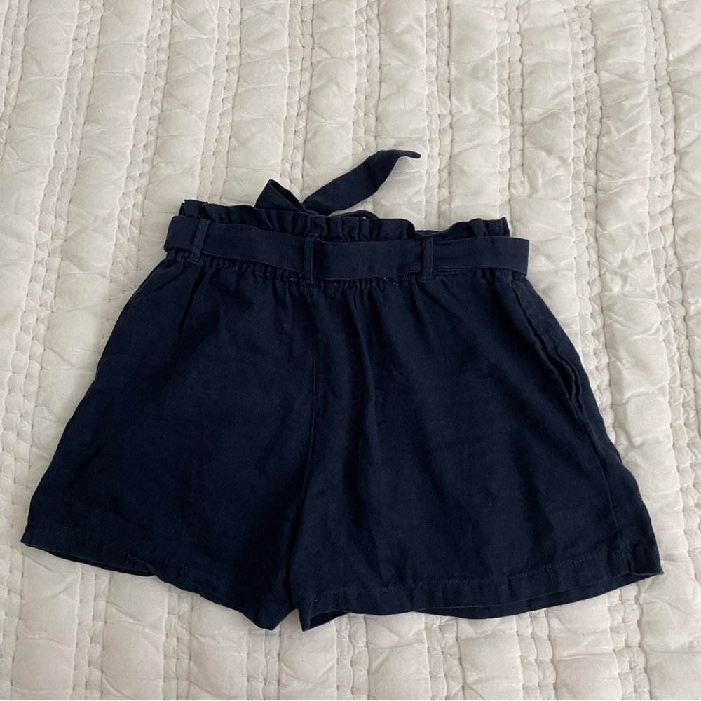 E&M navy blue paper bag tie linen blend shorts - Picture 2 of 5